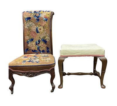 Lot 914 - A walnut cabriole leg stool with turned...