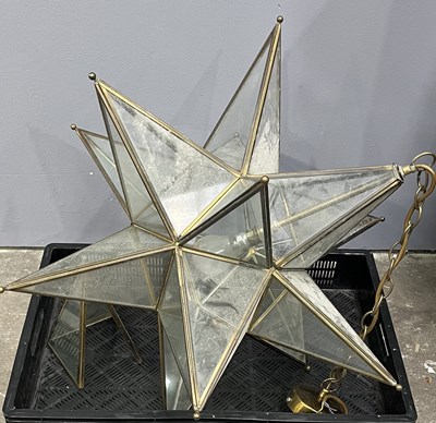 Lot 43 - A star glass and brass pendant light h: 66cm,...