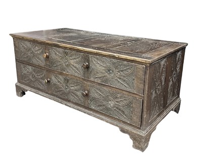 Lot 943 - A large oak two drawer coffer or chest, four...