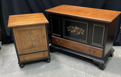 Lot 956 - A walnut and black lacquered stencilled...