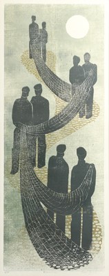 Lot 317 - Judy Massingham (1927-1977) Fishermen woodcut...