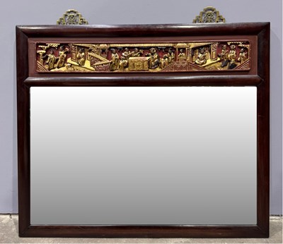 Lot 920 - A 20th century Oriental mirror, wooden frame,...
