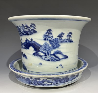 Lot 302 - A Chinese jardiniere or plat pot and saucer,...