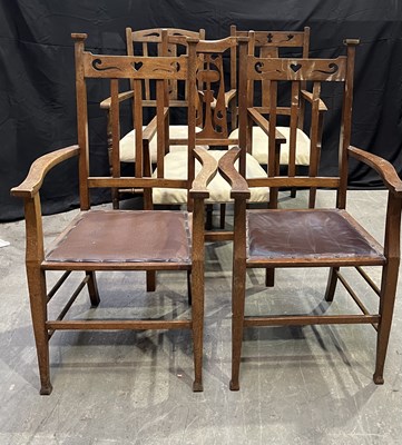 Lot 953 - A set of five oak Arts and Crafts dining...