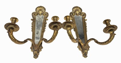 Lot 412 - A pair of 18th century style, two arm brass...