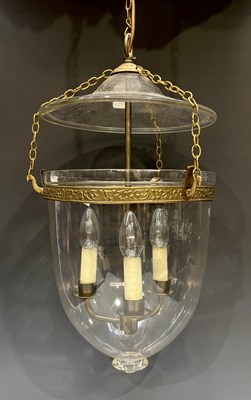 Lot 433 - A 20th century glass hall lantern of hanging...