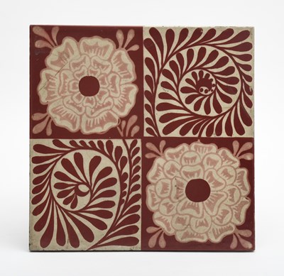 Lot 110 - A William De Morgan Rose and Scroll tile, on...