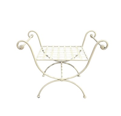 Lot 965 - A painted wrought iron x-frame stool, with...
