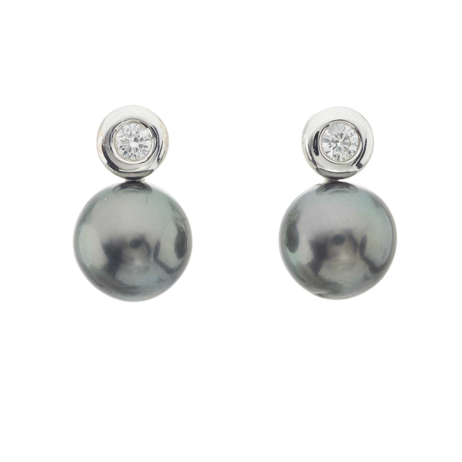 Lot 27 - A pair of 18ct gold pearl and diamond earrings