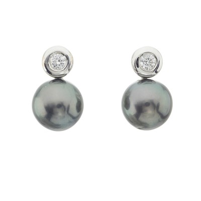 Lot 27 - A pair of 18ct gold pearl and diamond earrings
