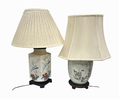 Lot 77 - A Chinese baluster vase lamp, decorated with a...