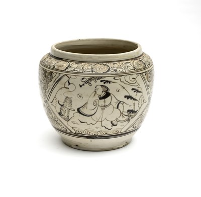 Lot 349 - A Chinese Cizhou pottery vase, painted with...