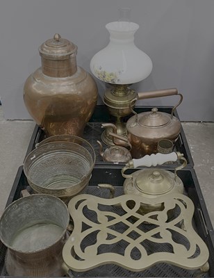 Lot 39 - A large lidded copper jar, baluster form in...