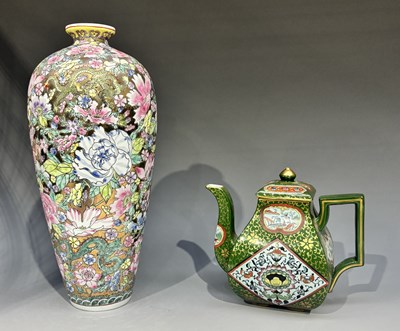 Lot 311 - A tall Chinese famille rose vase, in the...