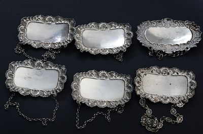 Lot 84 - Six Elizabeth II silver wine labels, to...