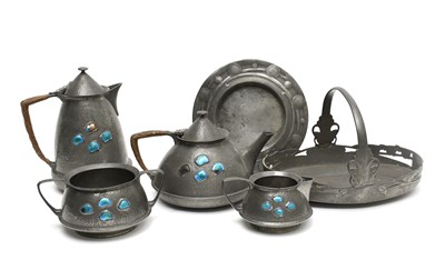 Lot 494 - A Liberty & Co Tudric Pewter and enamel four...