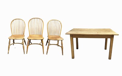 Lot 874 - An elm plank kitchen table, square legs with...