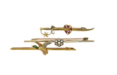 Lot 6 - Three gold bar brooches