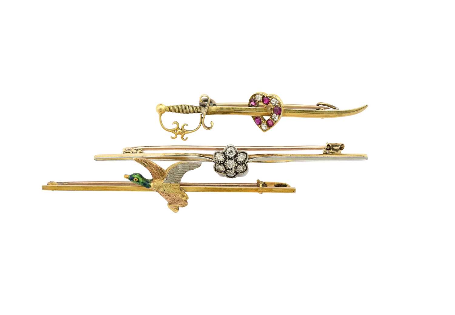 Lot 6 - Three gold bar brooches