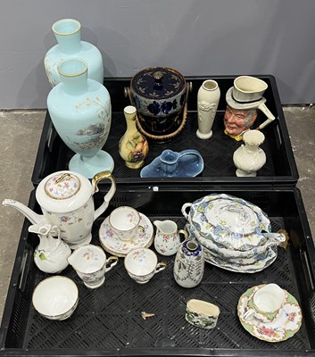 Lot 58 - Two Bohemian frosted blue opal glass vases of...