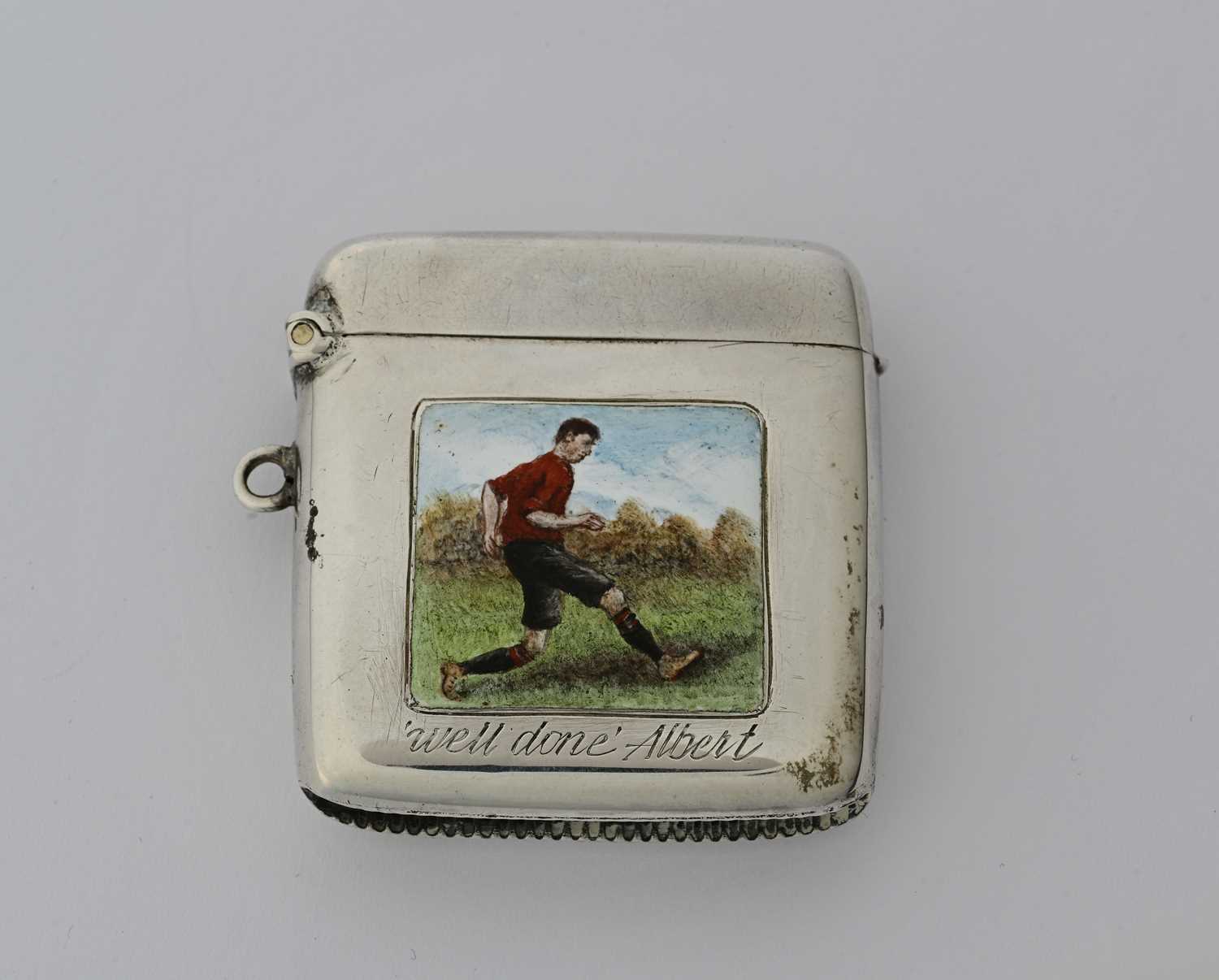 Lot 42 - A George V silver and enamel vesta case, by...