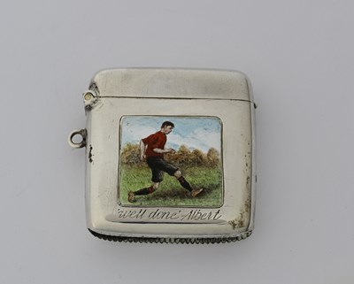 Lot 42 - A George V silver and enamel vesta case, by...
