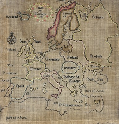 Lot 124 - A George III textile sampler, Map of Europe,...