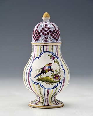 Lot 504 - Sceaux, a faience pottery sugar caster, 18th...