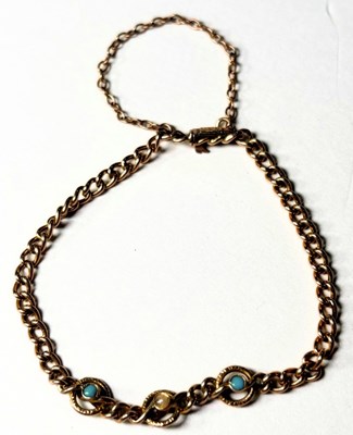 Lot 643 - An early 20th century 9ct gold turquoise and pearl bracelet