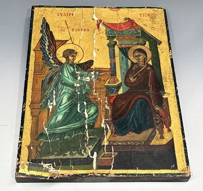 Lot 401 - A Greek Orthodox icon of the Annunciation,...