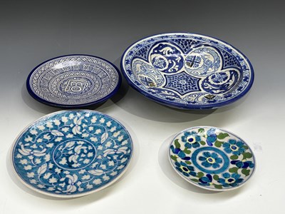 Lot 273 - Two Jaipur turquoise blue plates painted with...