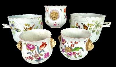 Lot 213 - A pair of porcelain twin-handled cachepot,...