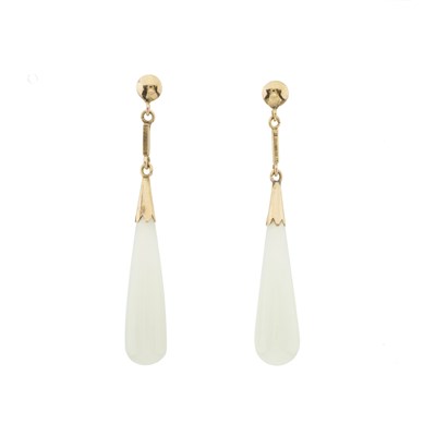 Lot 182 - A pair of gold white gem drop earrings