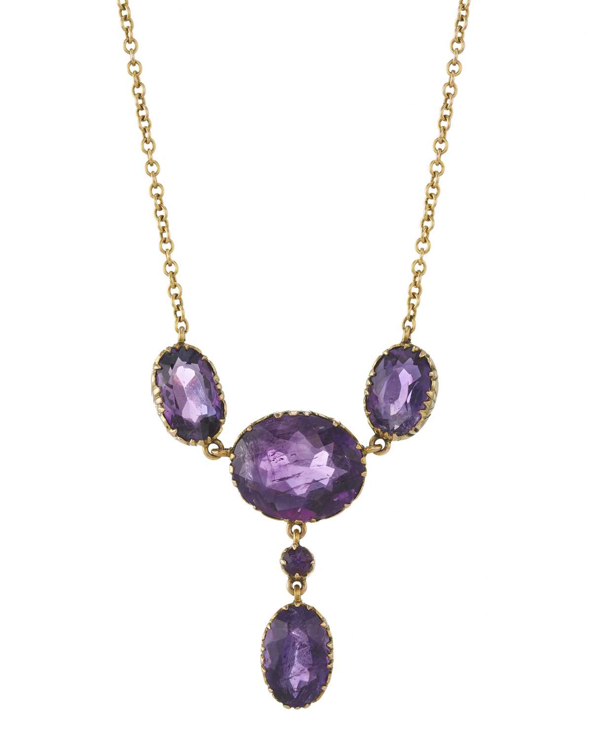 Lot 26 - A mid 20th century gold amethyst necklace