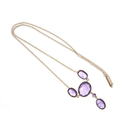 Lot 26 - A mid 20th century gold amethyst necklace