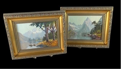 Lot 740 - Two lakeside mountainous scenes possibly...