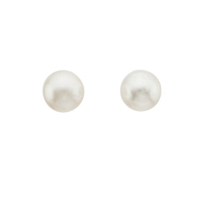 Lot 101 - A pair of gold natural pearl single-stone stud earrings