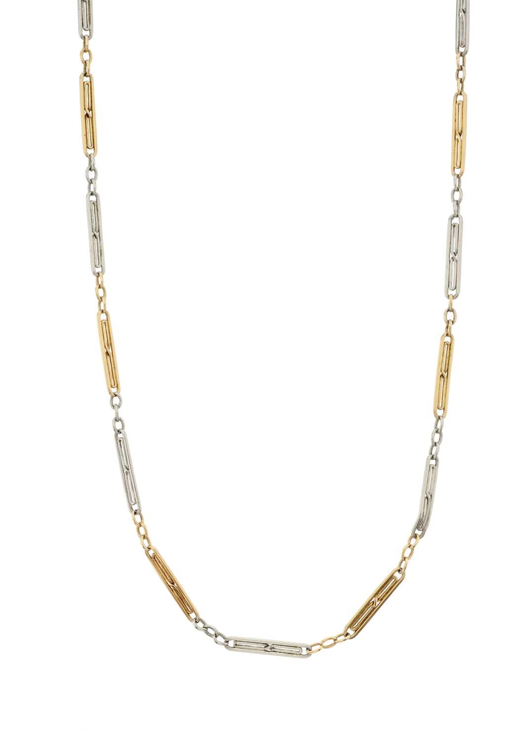 Lot 21 - An Edwardian 18ct bi-colour gold Albertina chain