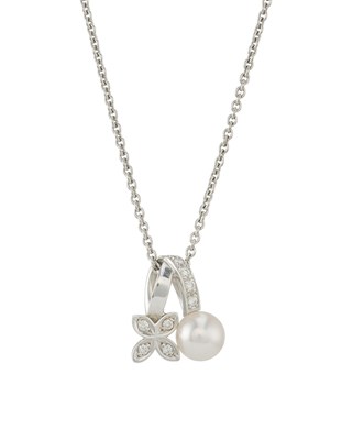 Lot 57 - Mikimoto, an 18ct white gold pearl and diamond flower necklace