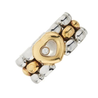 Lot 125 - Chopard, an 18ct gold and steel Happy Diamond Heart chain ring