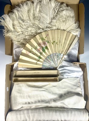 Lot 381 - An Edwardian mother of pearl and silk, painted...