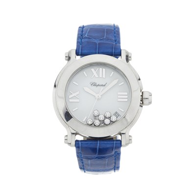 Lot 196 - Chopard, a stainless steel Happy Diamonds wrist watch