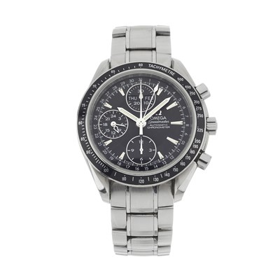 Lot 211 - Omega, a stainless steel Speedmaster Day-Date chronograph bracelet watch