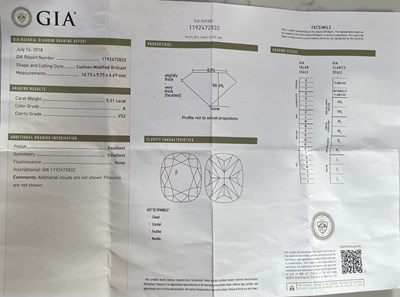 Lot 82 - An impressive platinum diamond single-stone ring, of 5.51ct, with GIA report
