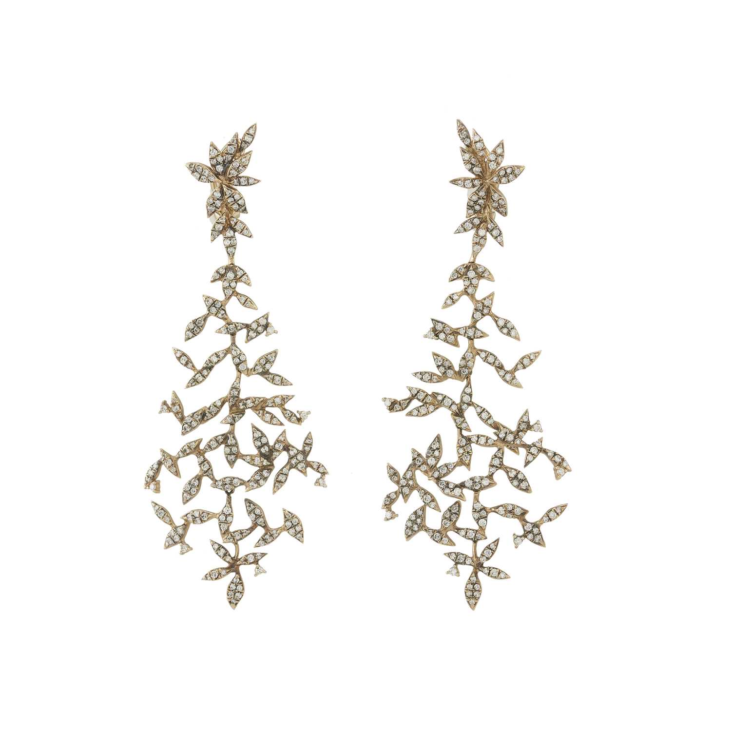 Lot 65 - H. Stern, a pair of 18ct gold diamond Nature chandelier folite drop earrings