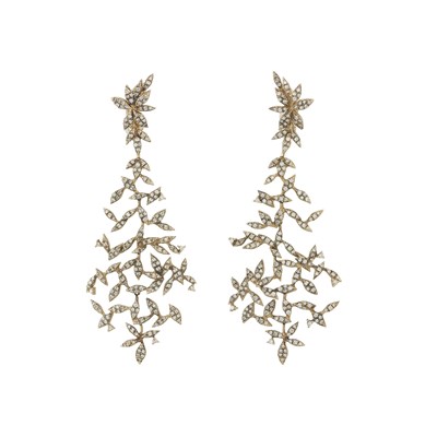 Lot 65 - H. Stern, a pair of 18ct gold diamond Nature chandelier folite drop earrings