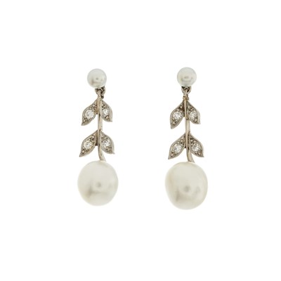 Lot 2 - A pair of Edwardian natural pearl and...