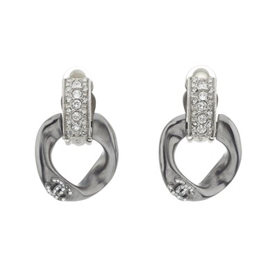 Lot 316 - Chanel, a pair of gunmetal rhinestone clip-on earrings.