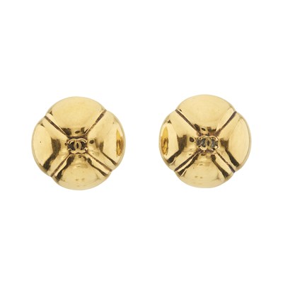 Lot 312 - Chanel, a pair of vintage gold-plated Camellia clip-on earrings.