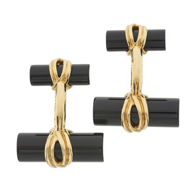Lot 124 - Tiffany & Co., a pair of 18ct gold onyx cufflinks